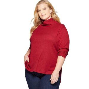 Women’s Ava & Viv 1X Sweater Red Mock Neck Ribbed Long Sleeve Pullover Tunic